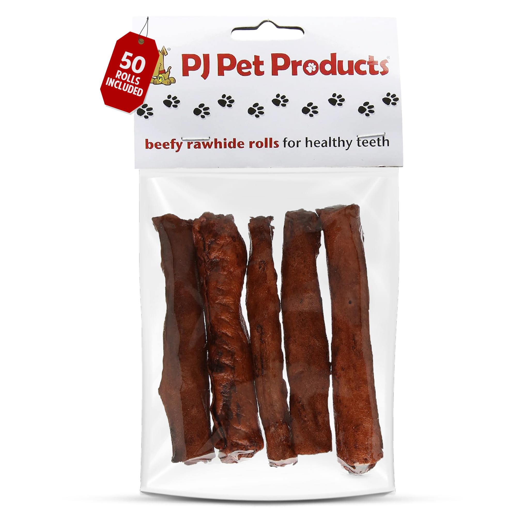 PJ Pet Poducts Beefy Rawhide Rolls 15 cm (50 Pieces x 22 g)