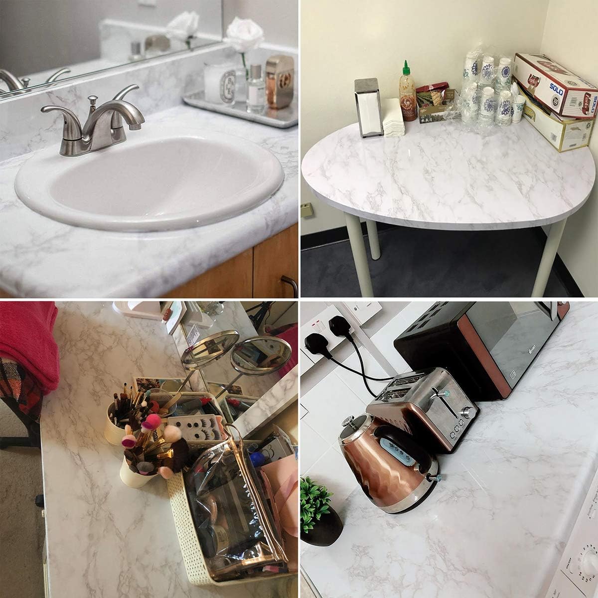 Hode Marble Sticky Back Plastic 60cm X 3m Granite White Grey Vinyl Wrap Contact Paper Self Adhesive Wallpaper Waterproof PVC Roll for Kitchen Countertop Furniture Easy to Remove - Image 4