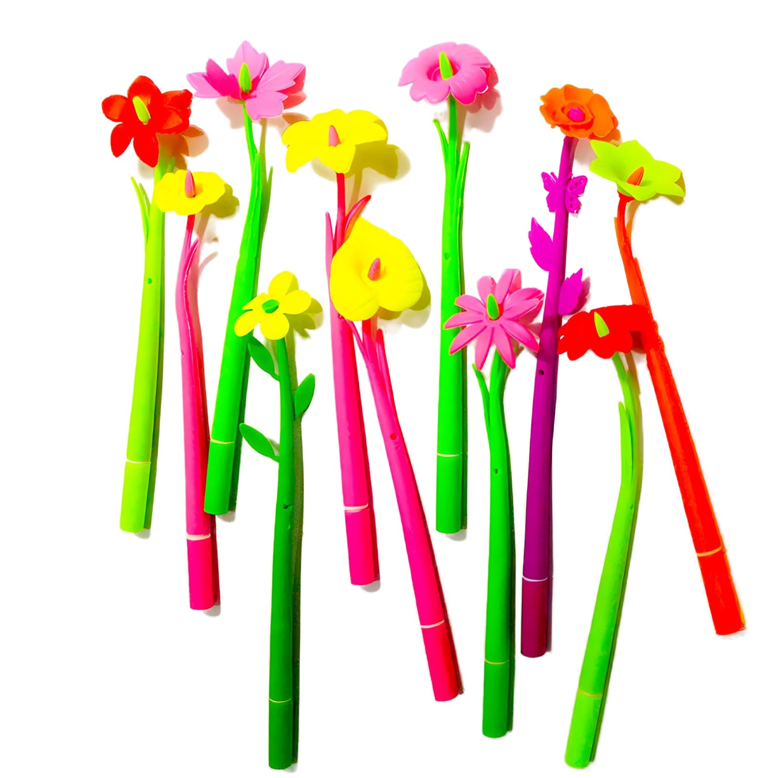 HPiano Ballpoint Pen Novelty Flowers (12 Pcs) Random Colour Flower 0.38 mm Black Gel Ink Pen School Kids Student Gift Office Supplies Ballpoint Pen