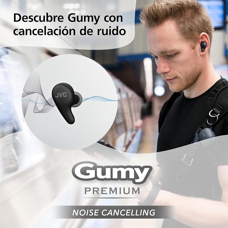 Gumy Premium Auriculares Bluetooth True Wireless con Cancelación de Ruido, Bluetooth 5.4, Modo Ambiente, Baja Latencia, 26h batería, Estuche Translúcido USB-C, Negro Oliva - HA-A23T-B