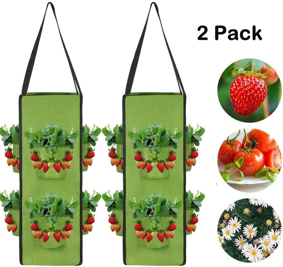 2Pack 10 Gallons Hanging Strawberry Planter Bags with 8 Pockets Wall
