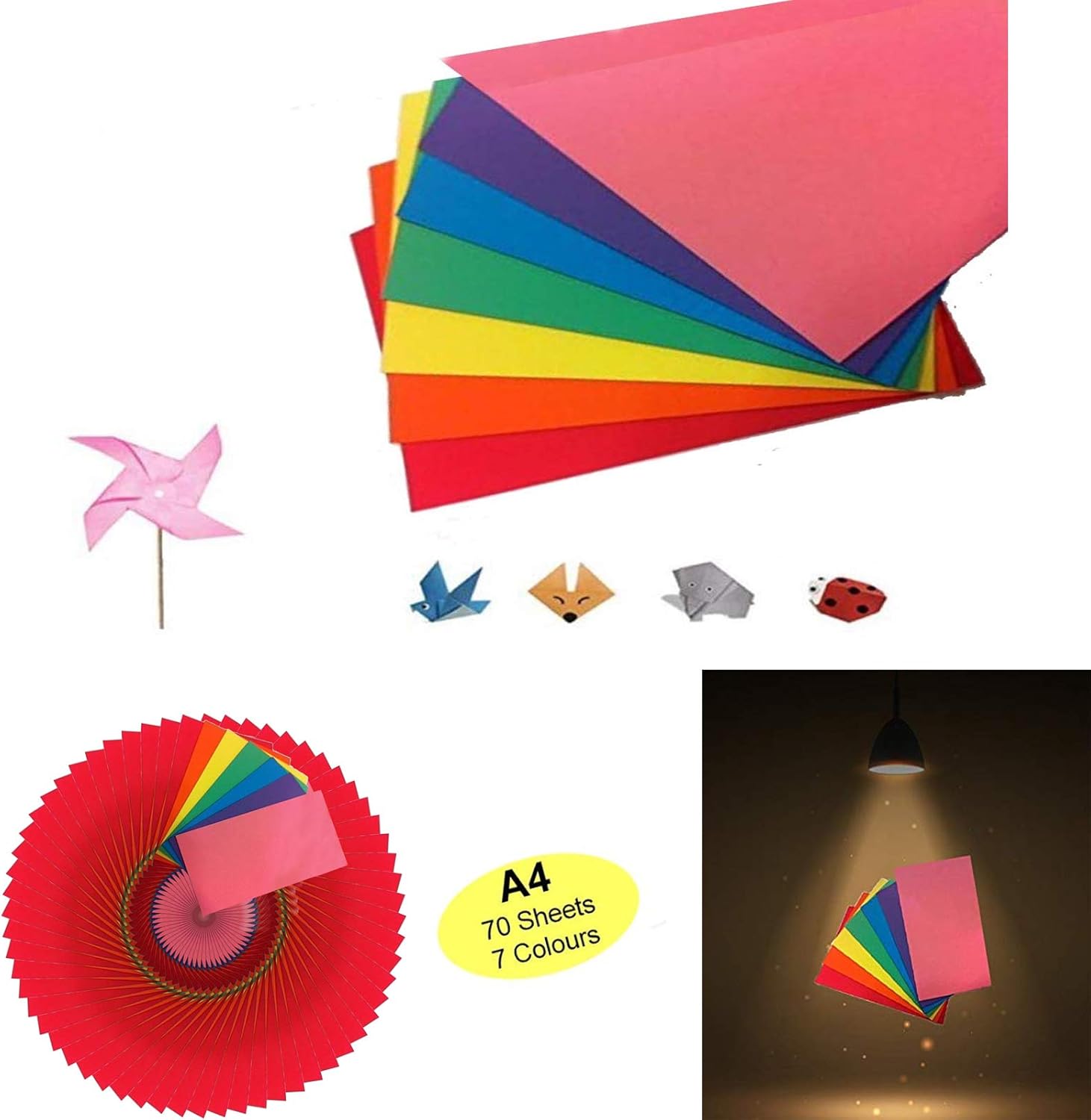 A4 Rainbow Papers Bright Rainbow Coloured Card (Pack of 70 Sheets) 160
