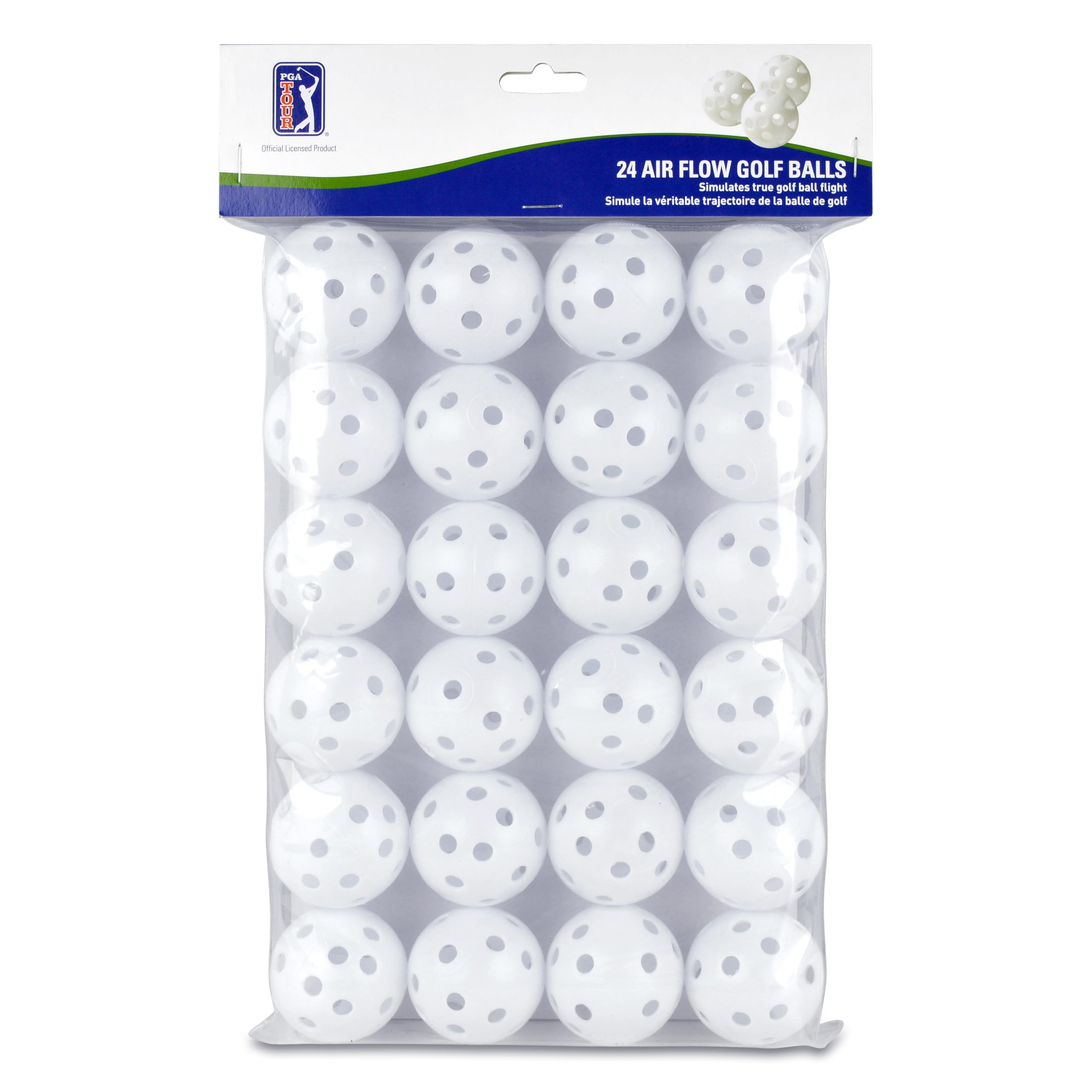 PGA TOUR Golf Practice Balls 24 Pack - Lightweight Plastic Airflow Balls for Indoor & Outdoor Use, Simulate True Golf Ball Flight, Safe & Durable, Enhanced Control, White