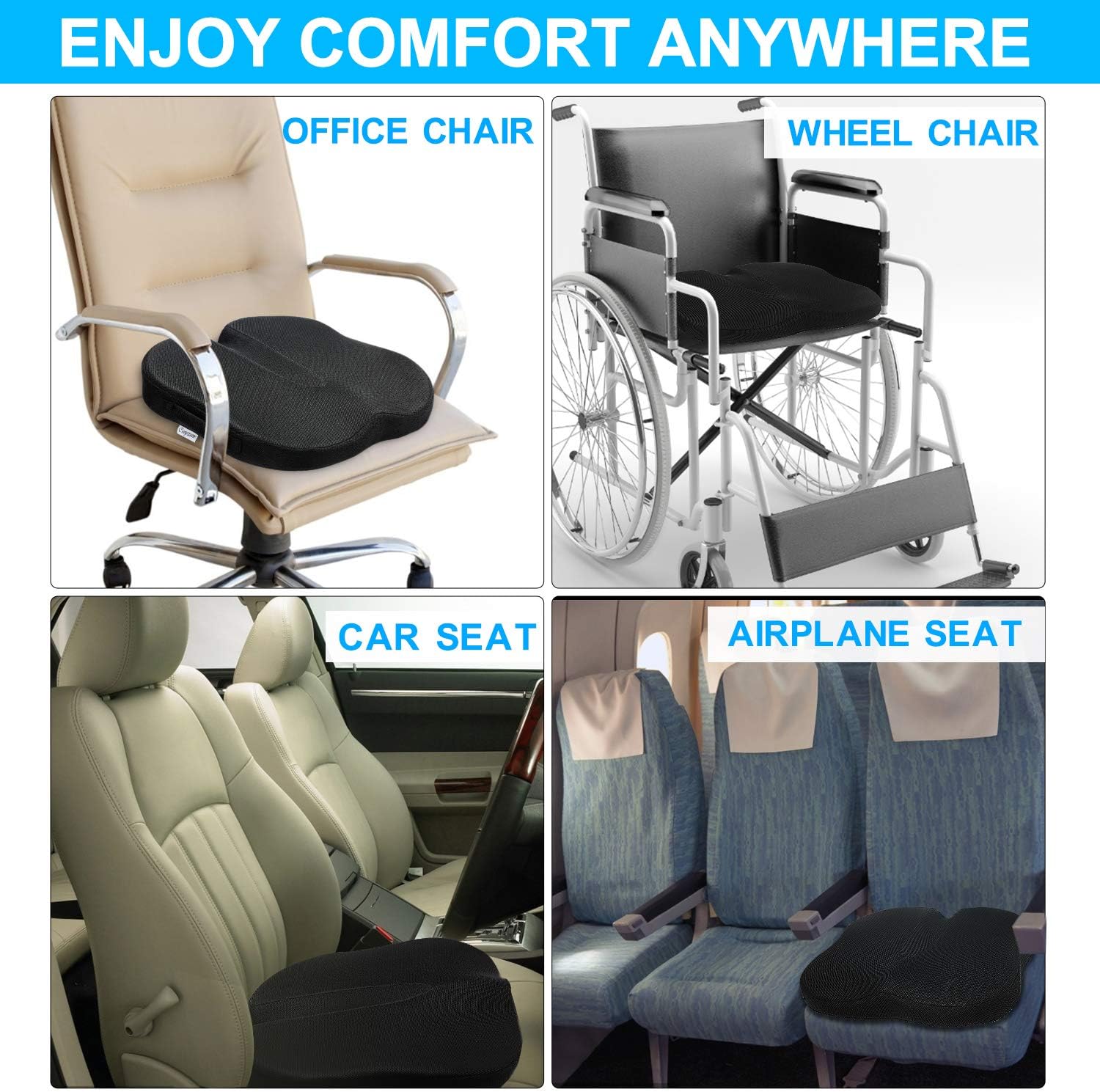 COMSOON Seat Cushion, Cooling Gel Office Chair Cushion for Pressure Relief, Non-Slip Memory Foam Tailbone Pain Relief Cushion Butt Pillow for Chair, Car, Airplane & Wheelchair: Home & Kitchen