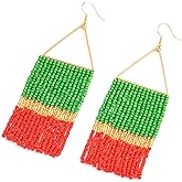 Handmade Beaded Tassel Earrings - Statement Seed Bead Earrings, Boho Beaded Fringe Drop Earrings for Women