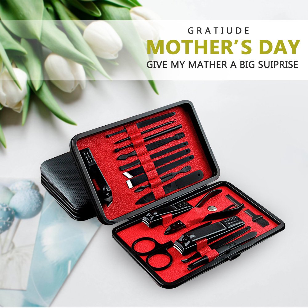 Mens Manicure Set - Mifine 16 In 1 Stainless Steel Professional Pedicure Kit Nail Scissors Grooming Kit with Black Leather Travel Case Second Generation(Red) : Beauty