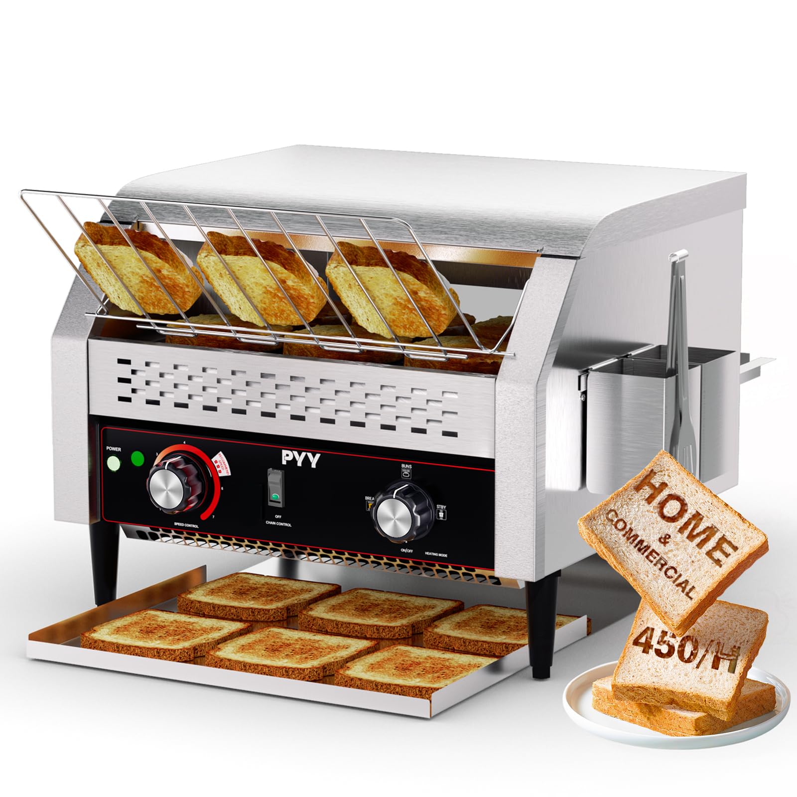 Photo 1 of PYY Commercial Conveyor Toaster - Electric Industrial Belt Toasters Oven, 450 Slices/Hour Heavy Duty, Stainless Steel for Bun Bagel Bread Waffle Restaurant Buffet