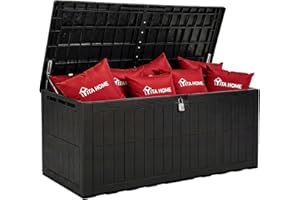 YITAHOME 240 Gallon Outdoor Deck Box, Lockable Resin Storage Box with Hydraulic Piston, Waterproof Patio Furniture Box for Ga