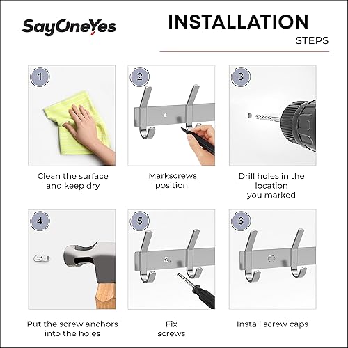 SAYONEYES Brushed Nickel Coat Rack Wall Mount with Double Hooks