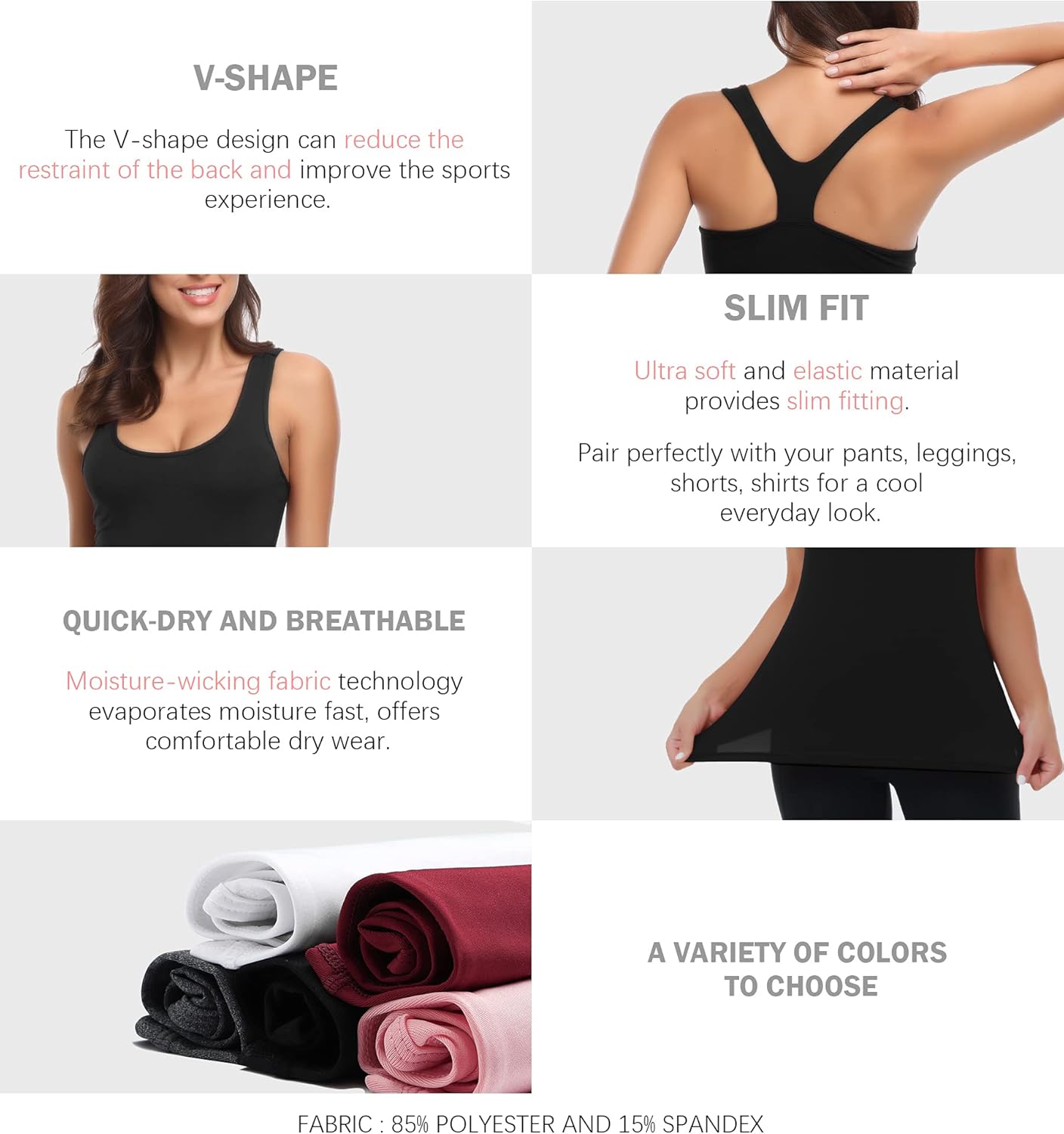 TELALEO Tank Tops for Women, Workout Athletic Racerback Tank Tops for Basic Activewear, Sleeveless Dry Fit Shirts 1-5 Pack: Clothing