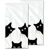 CXULIN Black Cat Hand Towels - Set of 2, Soft Polyester Cotton Bath Towels - 14"X28"