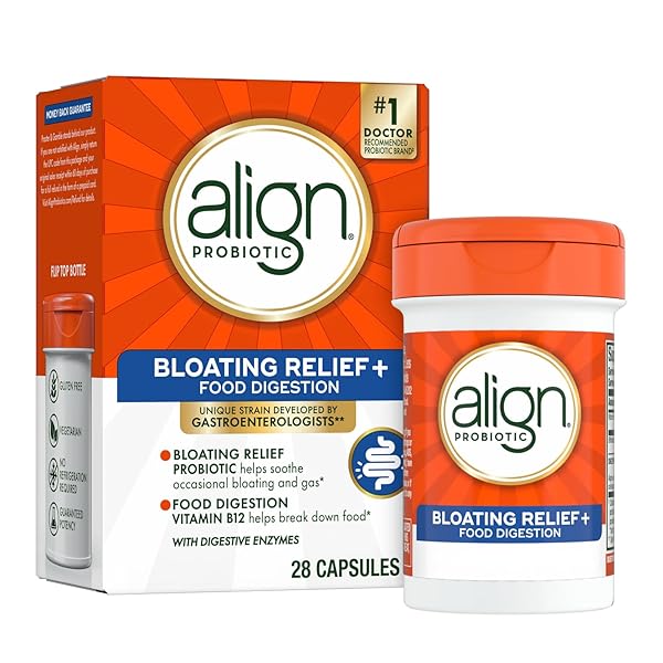 ALIGN PROBIOTIC BLOATING RELIEF + FOOD DIGESTION, PROBIOTICS FOR WOMEN AND MEN, #1 DOCTOR RECOMMENDED BRAND‡, PROMOTES DIGESTIVE HEALTH AND HELPS SUPPORT THE METABOLISM OF FOOD*, 28 CAPSULES