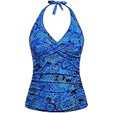 Tempt Me Women’s Tankini Top Halter Tummy Control Swim Tops Only Twist Front V Neck Bathing Suit No Bottom