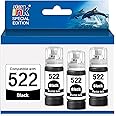 Compatible T522 522 Black Ink Refill Bottles Replacement for 522 Ink Refill Bottles for Epson Printer Ecotank ET-2800 ET-2803 ET-2720 ET-4800 ET-2400 ET-4700 ET-4810 ET-2840-3 Black