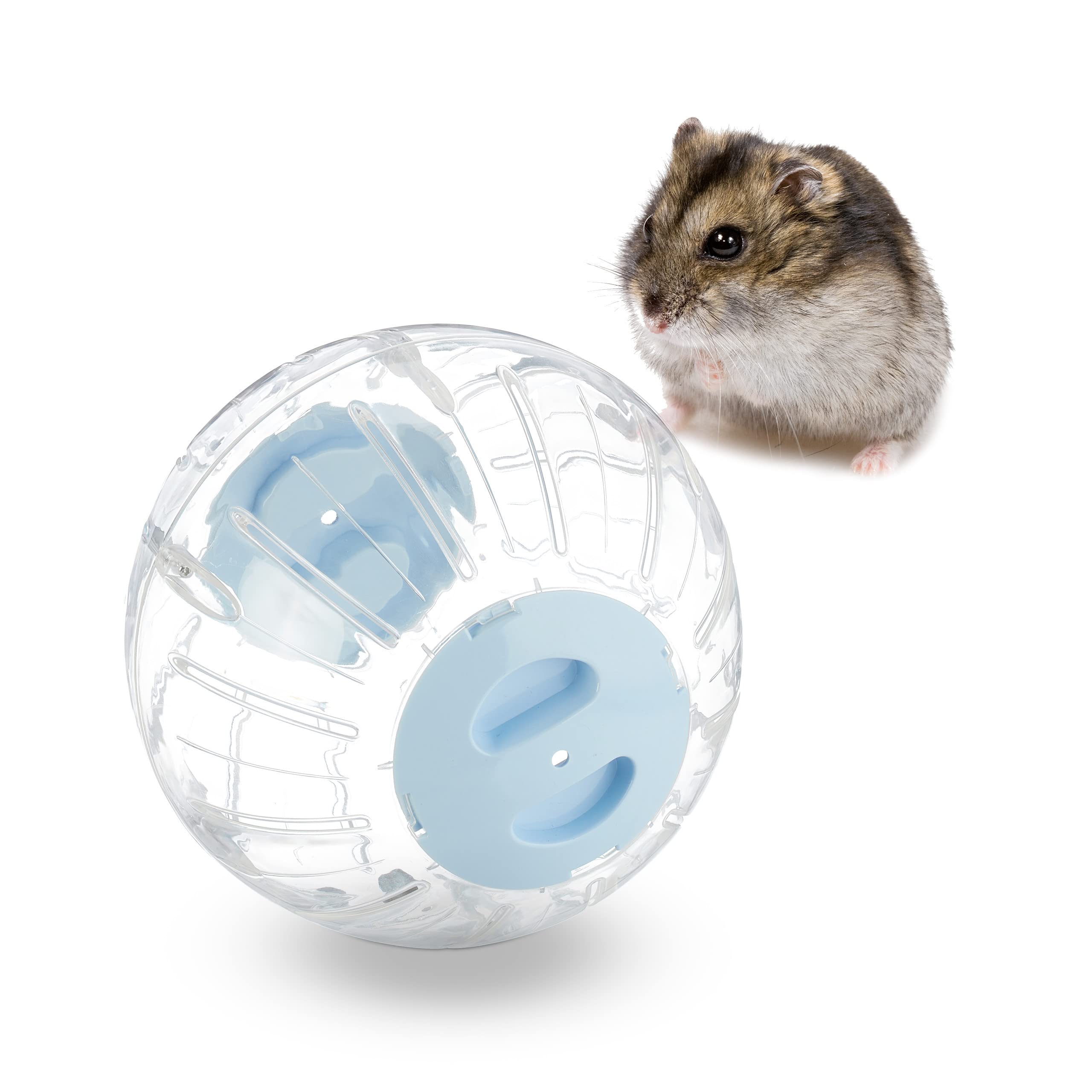 Relaxdays Hamster Ball, Ø 18.5 cm, Exercise Toy for Hamsters & Mice, Free Range Rodent Orb, Plastic, Transparent/Blue