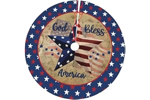 JIEKENMO Farmhouse American Flag Patriotic Star 36 Inch Christmas Tree Skirt Carpet Mat Funny Party Soft Cover Mat Decor Supplies for Xmas Halloween Decorations Occasion Farmhouse