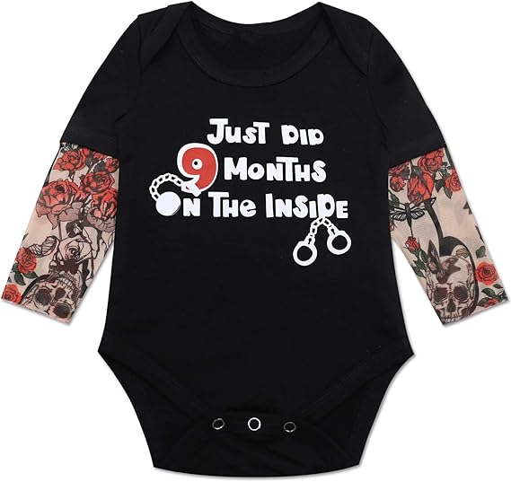 Just Did 9 Months On The Inside Tattoo Sleeves Baby Onesie Funny Romper For Baby Boys And Girls Infant Jumpsuit Jail Theme Outfits Cotton Onesie Black Amazon Ca Clothing Accessories