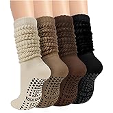 Darller Grip Pilates Socks for Women, Non Slip Yoga Slouch Scrunch Socks with Grips for Barre Ballet Workout Hospital