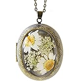 THSOGO Vintage Photo Locket Necklace Handmade Pressed Flower Locket Necklace for Women