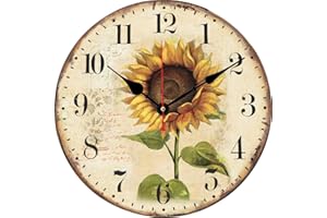 BERYART 10 Inch Decorative Wall Clock Arabic Numeral Wall Clocks Battery Operated Silent Wall Clocks Wooden Round Sunflower H