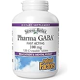 Natural Factors Pharma GABA - Dietary Supplement Supports Calm Sleep & Sleep Quality - Natural, Fast-Working Supplement Aids Focus & Brain Health - 120 Chewable Tablets (60 Servings)