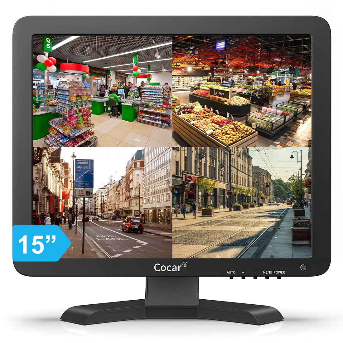 15" Professional CCTV Monitor VGA HDMI AV BNC, 4:3 HD Display (LED Backlight) LCD Security Screen with USB Drive Player for Home/Store Surveillance Camera STB PC 1024x768 Resolution Built-in Speaker