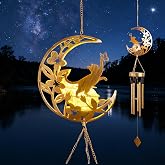 Moon Cat Wind Chime Outdoor 3-Chord, Handmade Metal Garden Wind Chimes with Cat Charms, Melodic Weatherproof Wind Bell for Patio Porch Decor, Unique Gift for Cat Lovers (Silver)