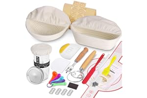SHANNA Sourdough Bread Starter Kit, 15pcs Sourdough Tools, Round and Oval Banneton Proofing Basket, Home Bread Proofing Baske
