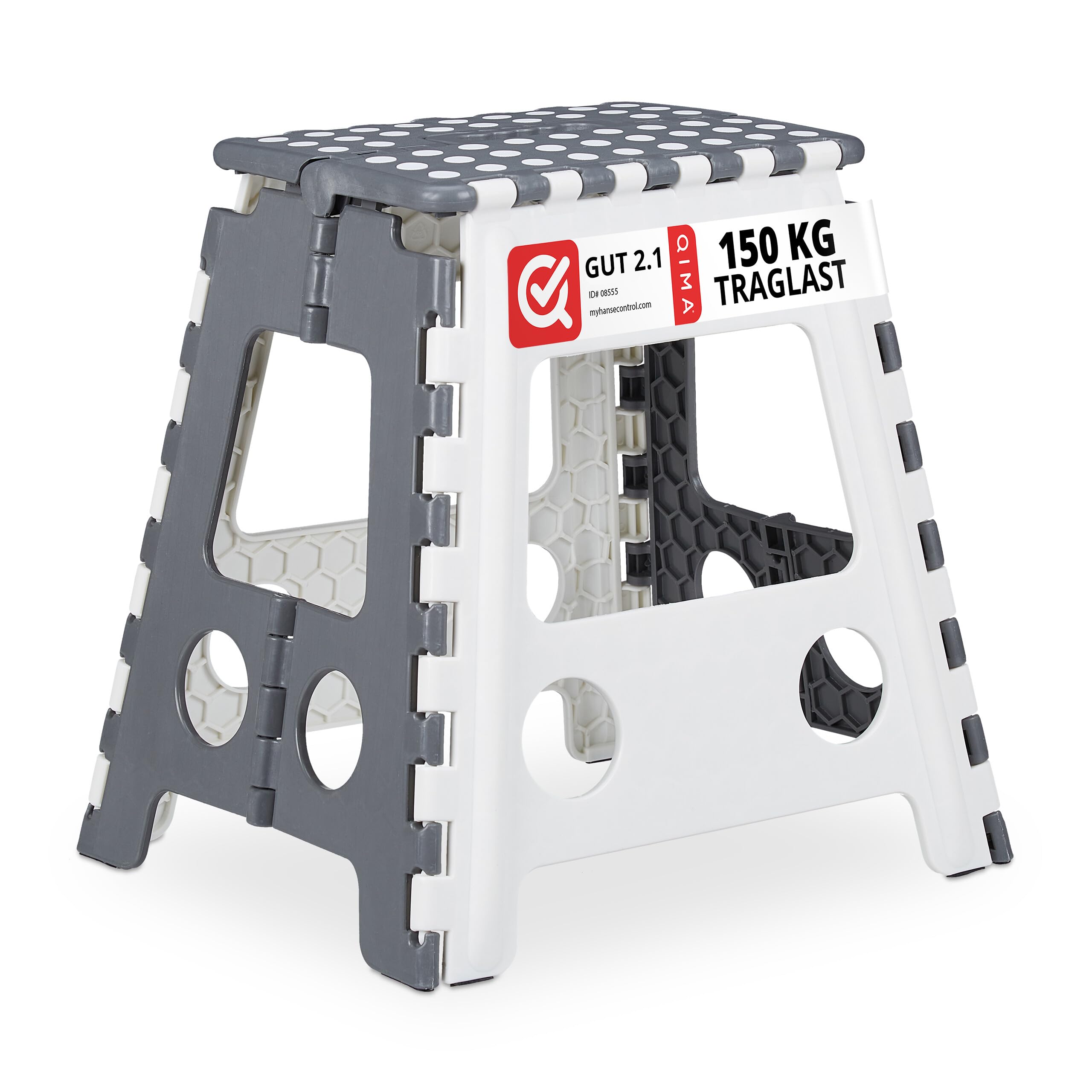 Relaxdays Folding Step Stool, Collapsible, XL Size, Max. Load 120kg, Carry Handle, HxWxD 39.5 x 38.5 x 32 cm, Grey/White, 1 Item