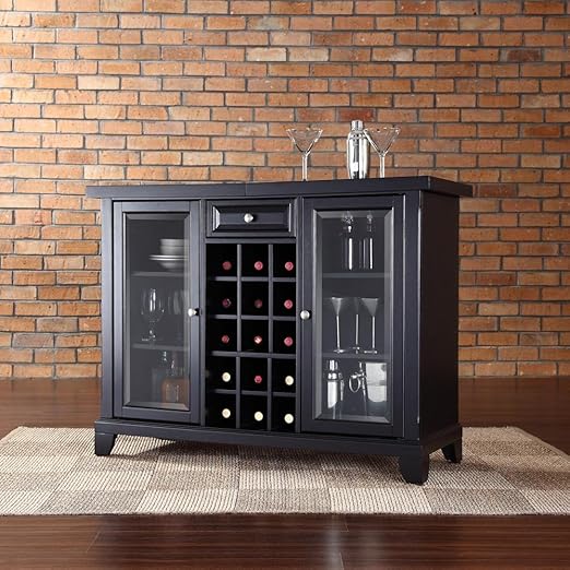 Amazon Com Crosley Newport Sliding Top Bar Cabinet Black Finish