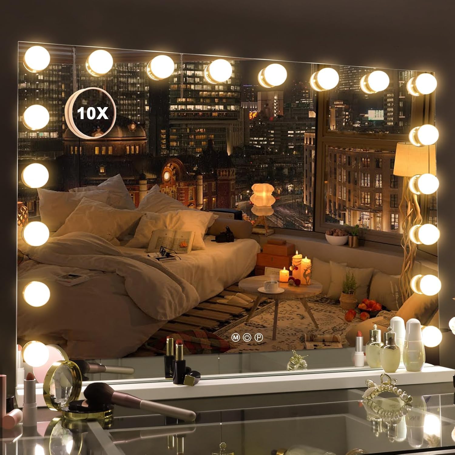 Photo 1 of *****the light doesn't turn on******** Misavanity Vanity Mirror with RGB Backlight 32’’x23’’ LED Makeup Mirror with 18 Dimmble 3 Color Modes Bulbs Light up Mirror with 10X Magnification and Smart Touch, White
