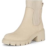 Athlefit Women's Chelsea Boots Fashion Slip on Platform Ankle Boots Lug Sole Chunky Booties