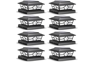 SIEDiNLAR Solar Post Lights Outdoor 4 Modes Fence Deck Post Cap Light for 4x4 5x5 6x6 Vinyl Wooden Posts Garden Patio Decor, Warm White & Cool White Dynamic Lighting Black (8 Pack)