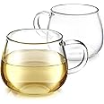Teabloom Set of Two Premium Borosilicate Glass Tea Cups - 7 oz / 207 ml - Stain-free and Microwave Safe - Blossoms Collection