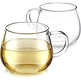 Teabloom Set of Two Premium Borosilicate Glass Tea Cups - 7 oz / 207 ml - Stain-free and Microwave Safe - Blossoms Collection