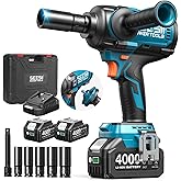 SEESII Upgraded Impact Wrench 1180 Ft-lbs (1600 N·m): 1/2" High-Torque Impact Gun with Detachable Side Handle, 21V Cordless Impact Driver 2x 4.0Ah Batteries for Car/Pickup Truck/Mower/Industrial Tasks