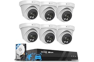 FORCOVR 4COVR Security Camera Outdoor System, AI Human Vehicle Detection, 6Pcs 5MP 2.8mm 110? Wide Angle Dome PoE IP Camera with Mic IP67 Night Vision, 8CH 4K NVR 2TB HDD, 24/7 Recording, LY97SA5M0806