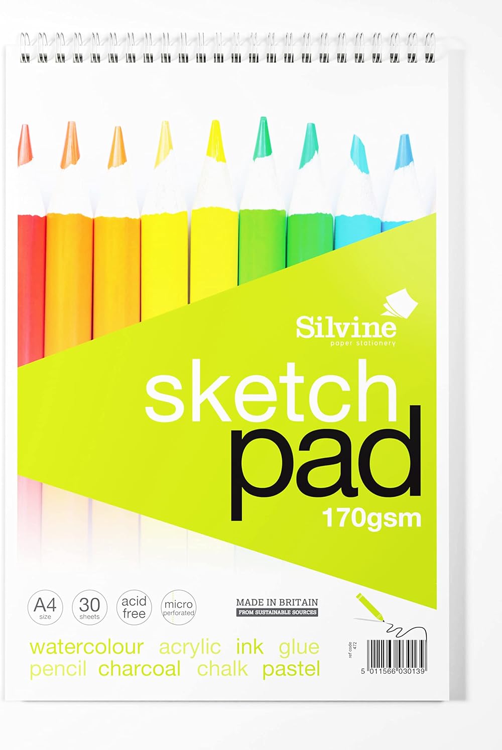 Silvine A4+ Wirebound Sketch Pad 60 Pages 170gsm Smooth Cartridge Paper