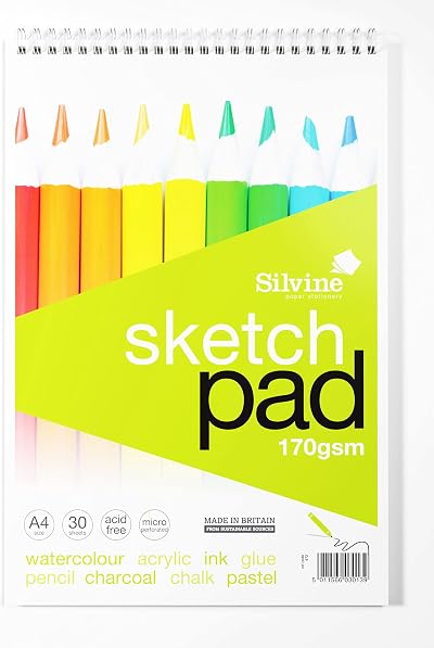 Silvine A4+ Wirebound Sketch Pad 60 Pages 170gsm Smooth Cartridge Paper