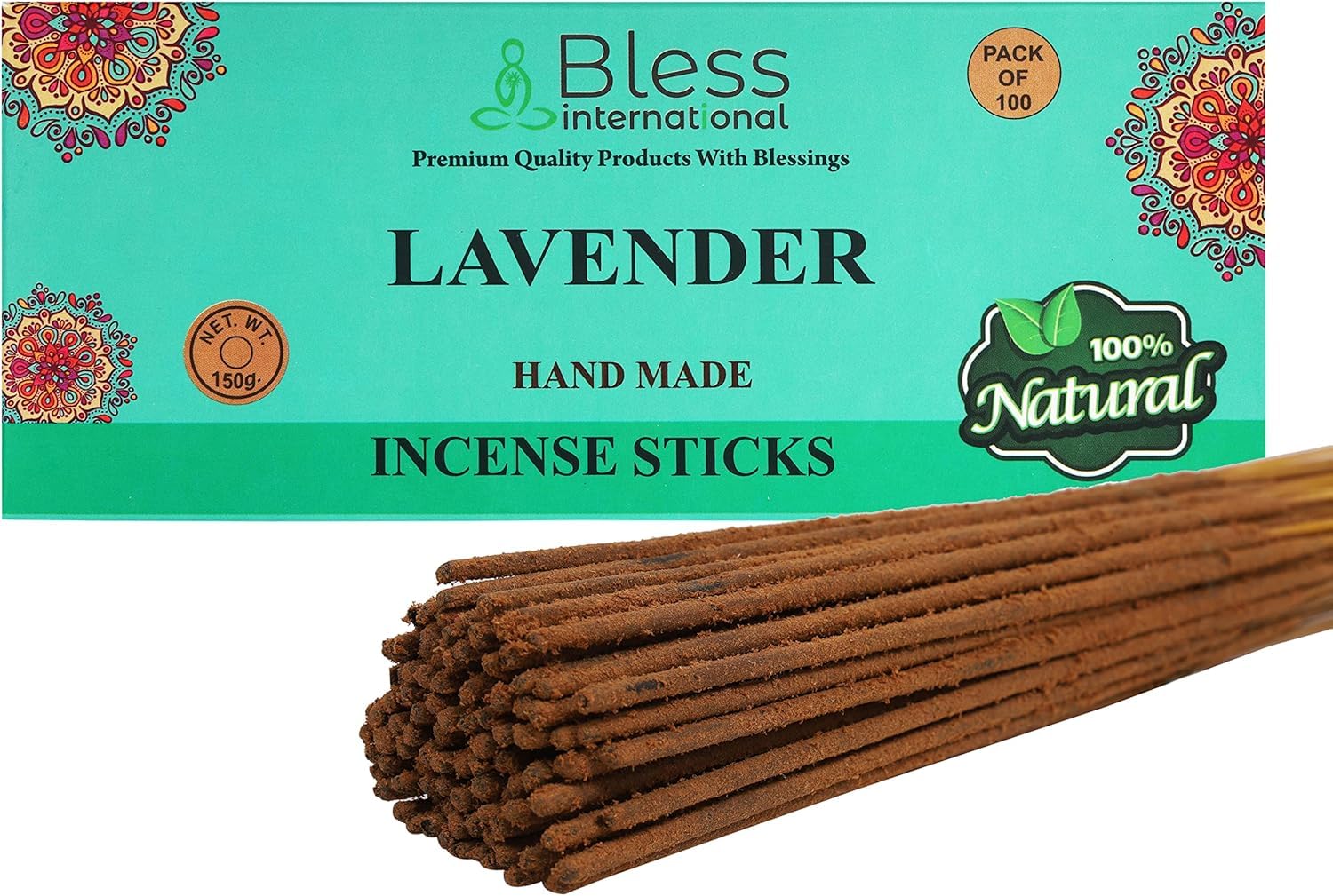 Bless-Lavender -Incense-Sticks 100%-Natural-Handmade-Hand-Dipped-Incense-Sticks Organic-Chemicals-Free For-Purification-Relaxation-Positivity-Yoga-Meditation The-Best-Woods-Scent (100 Sticks (150GM))