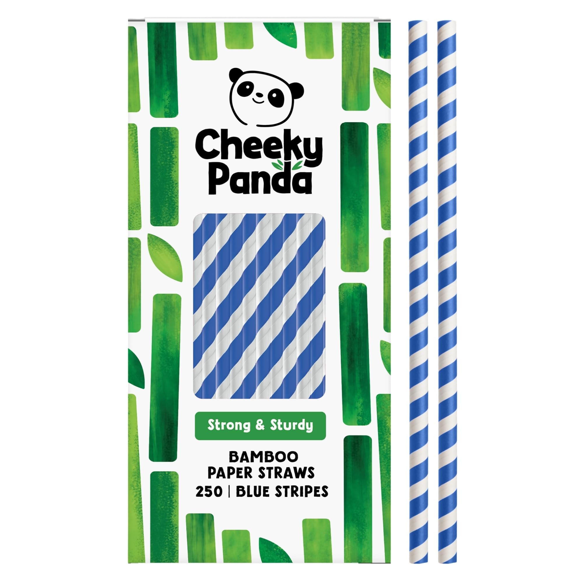 The Cheeky Panda Bamboo Paper Straws | 250 Coloured Drinking Straws with Blue Stripes