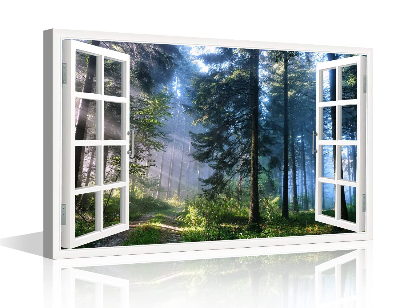 TISHIRON 3D Window Effect Early Morning Forest and Road Tree Wall Art Decor Canvas Pictures Artwork Nature Landscape Painting Prints for Home Living Dining Room Kitchen Decor 16x24in — image 1
