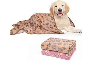 Dono 1 Pack 2 Dog Blankets Soft Fluffy Cute Paw Pattern Fleece Pet Blanket Warm Sleep Mat Cute Print Design Puppy Kitten Blanket Doggy Mat Paw Print for Animals