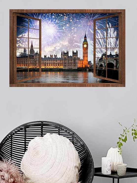 Pegatinas De Pared Con Ventana Falsa Tipo Fuegos Artificiales Pegatinas