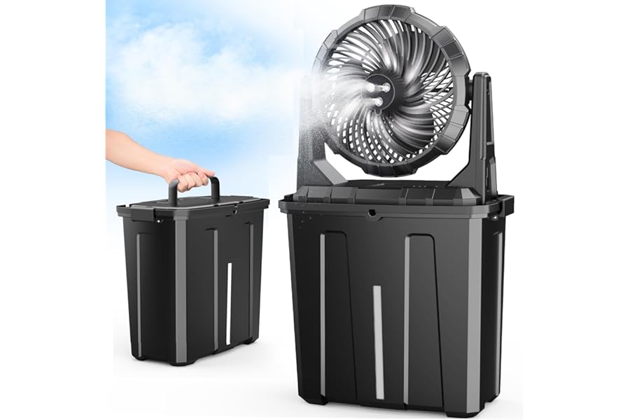 Ausic Portable Misting Fan, 9L 10-inch Outdoor Mist Fans for Outside Patios Cooling, 20000mAh Rechargeable Battery Fan with Water Box, 3 Strong Winds, 3 Spray Mister, Camping/Beach Summer Essentials