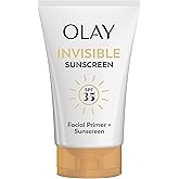 Olay Invisible Sunscreen, SPF 35, 100% Invisible Facial Sunscreen and Makeup Primer - Fragrance-Free, Weightless, No White Cast Broad Spectrum Sun Protection with Vitamin C & E, Aloe Vera, 1.7 Oz