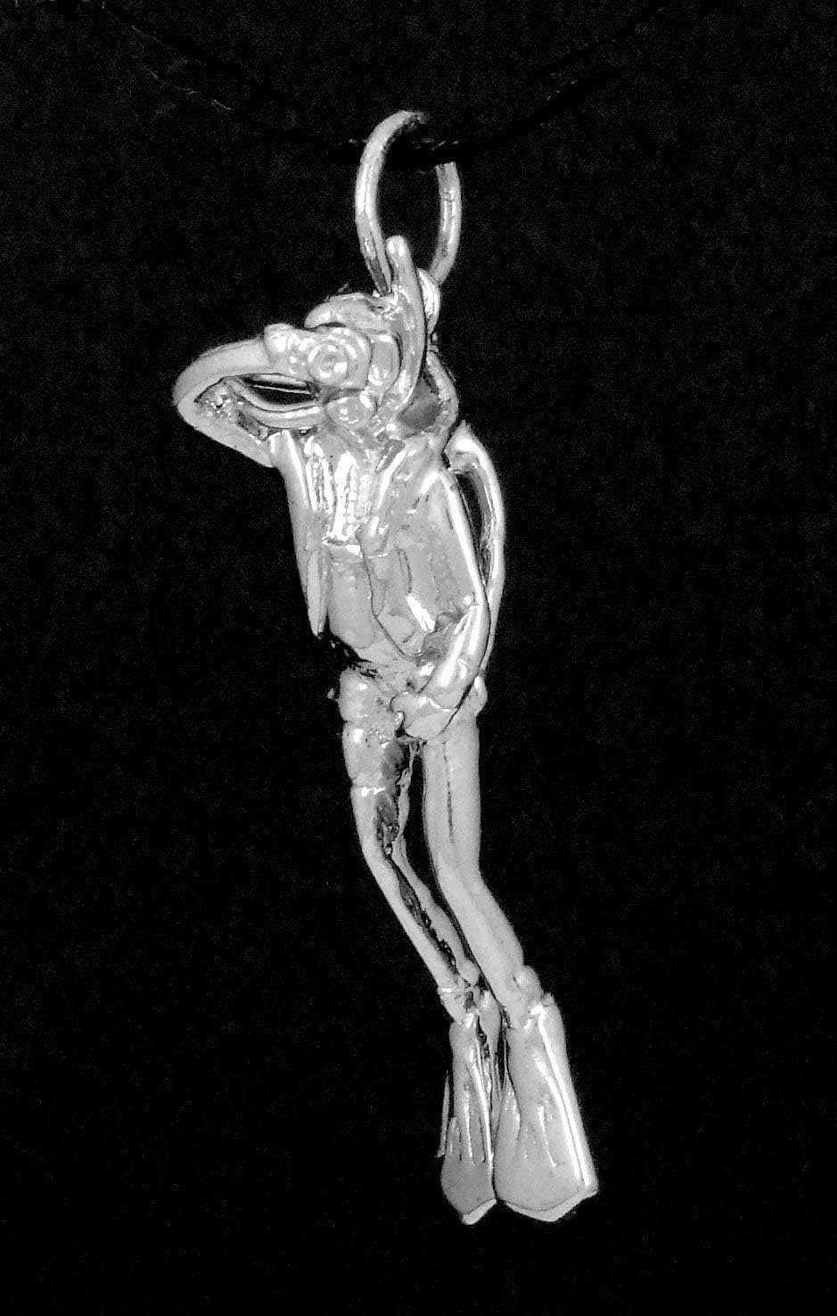 3D Underwater Photographer Scuba Diver holding Camera Sterling Silver Pendant Necklace