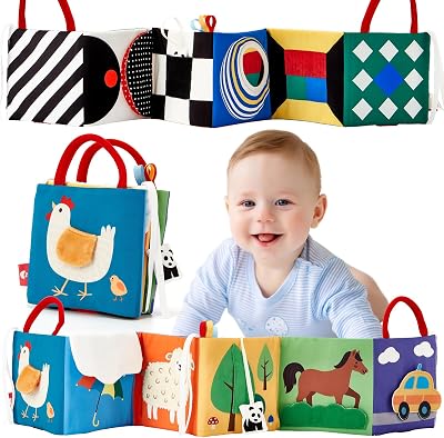 hahaland Baby Sensory Toys 0-6 Months High Contrast Tummy Time Soft Book
