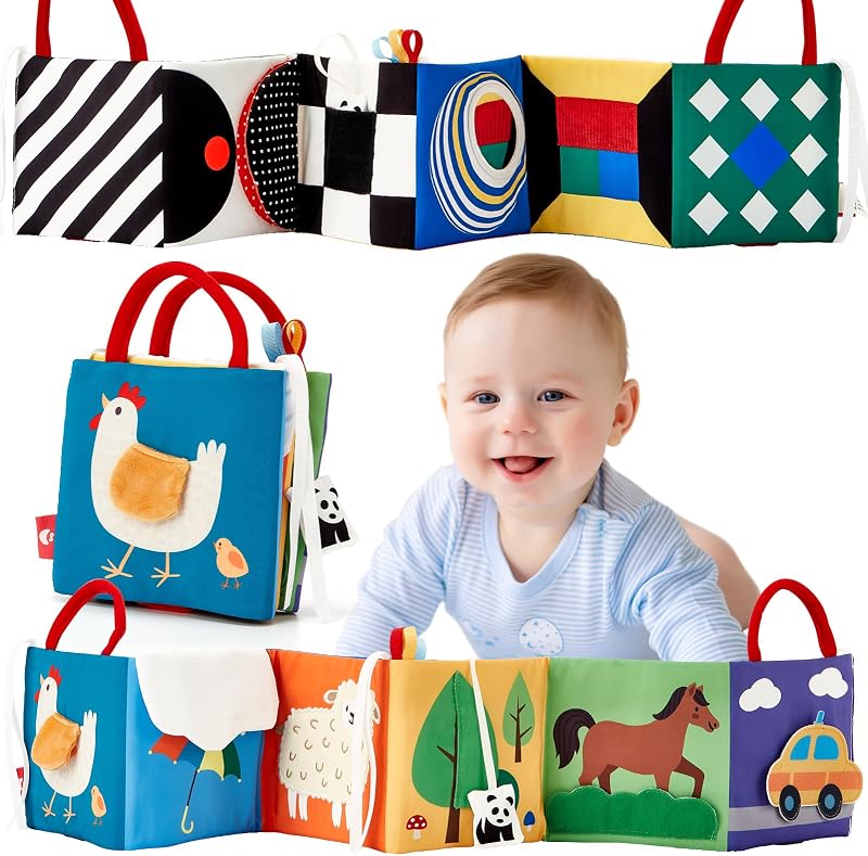hahaland Baby Sensory Toys 0-6 Months High Contrast Tummy Time Soft Book