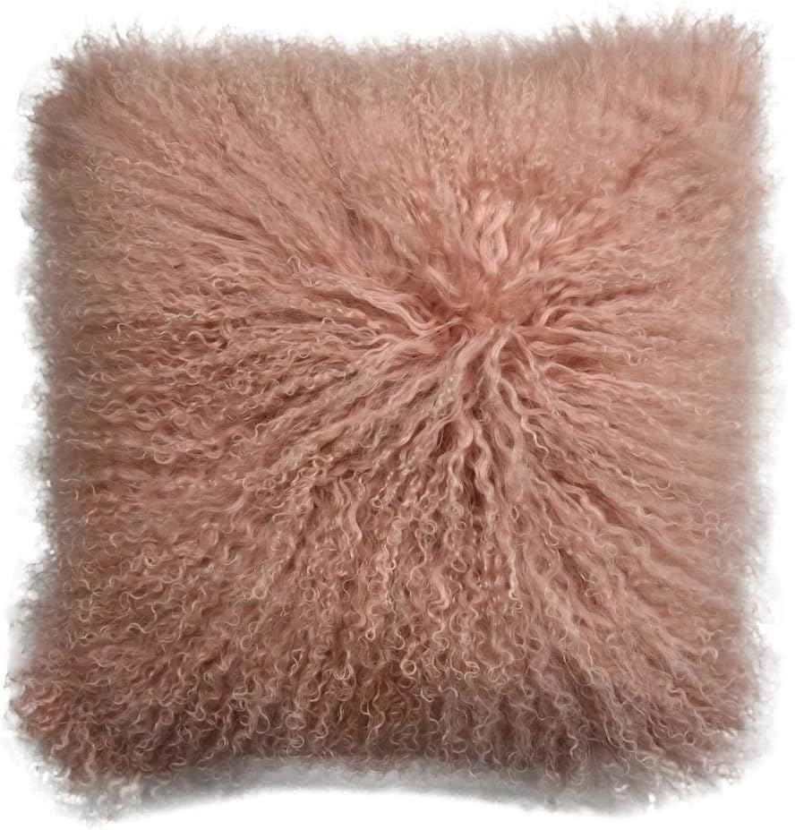 Lichao Mongolian Lamb Fur Pillow Cover Luxurious Sheep Skin Cushion Cover Soft Plush Curly Pillow Case Home Decorative Throw Pillow Cover Plain Wool Pillow Protector 16 X16 Inch Bedroom (Pink)
